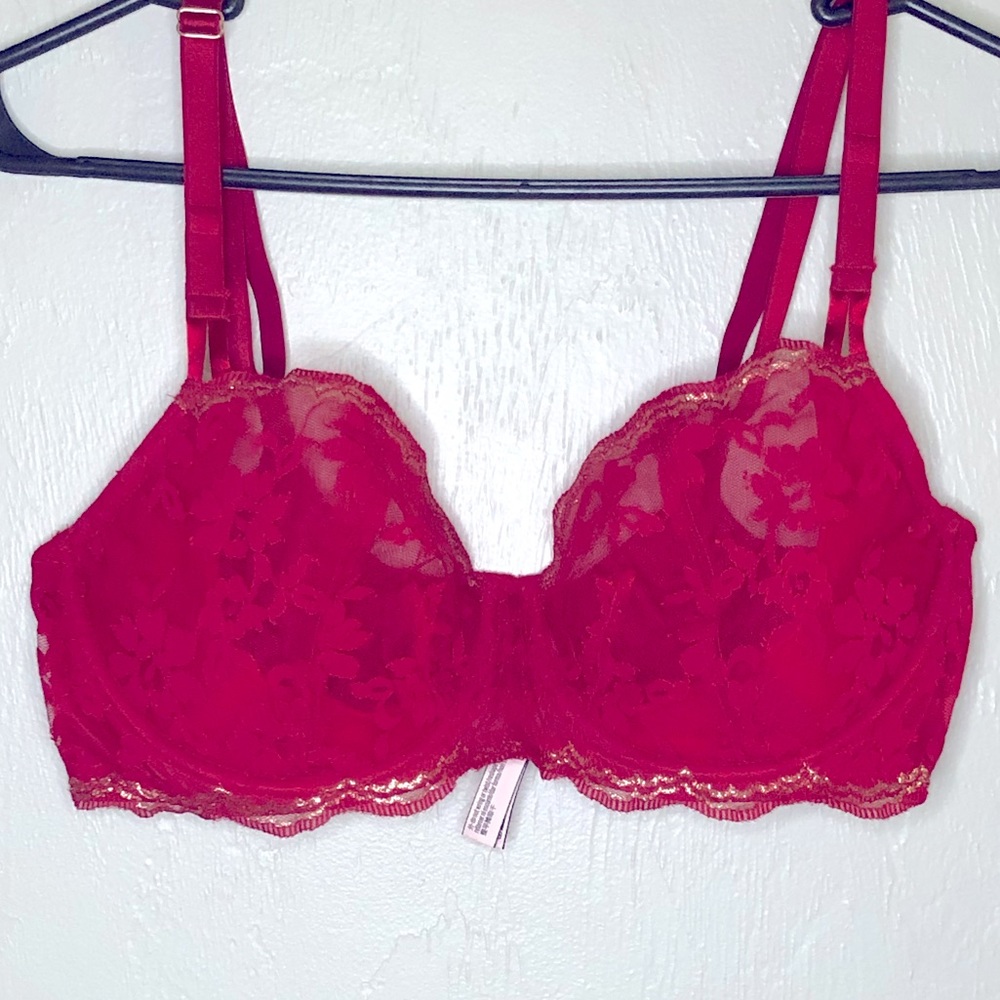 Victoria’s Secret red and gold lace bra